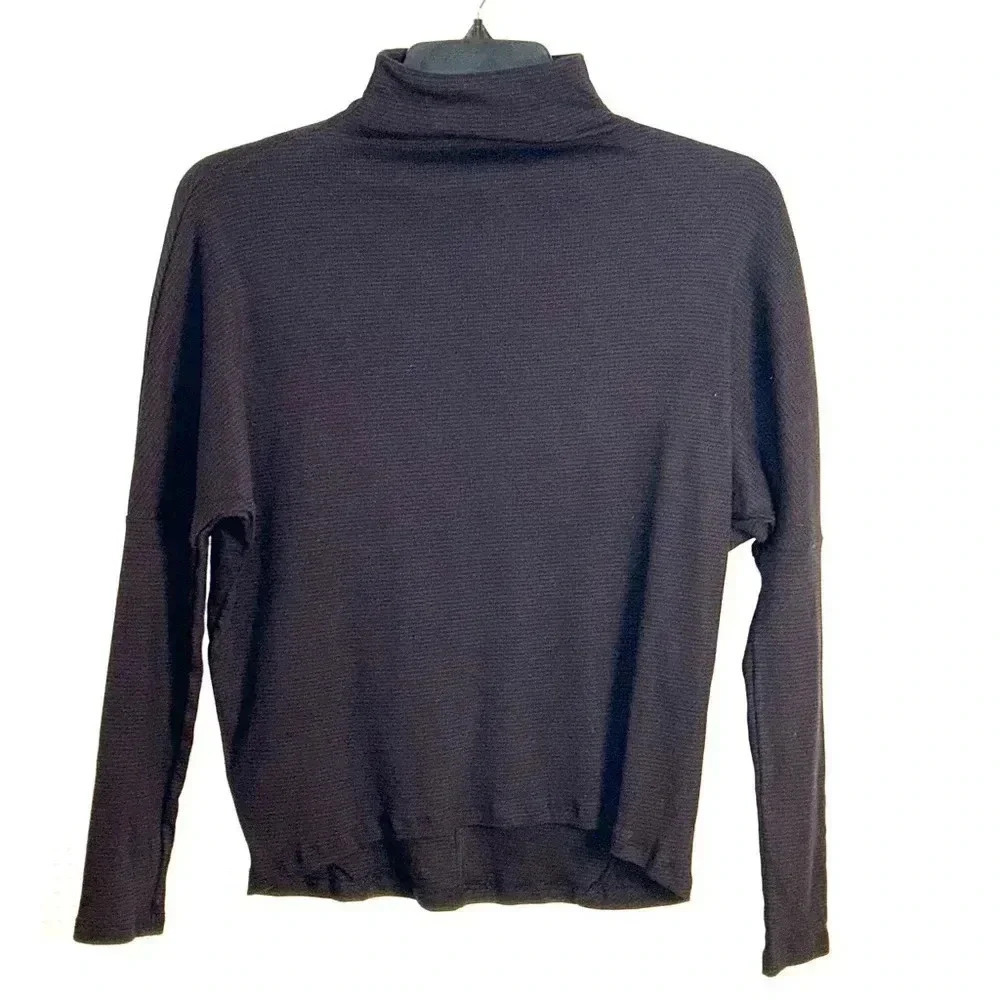 Parni Top Womens XL High Neck Mini Striped Ribbed Raglan Long Sleeve Black Red